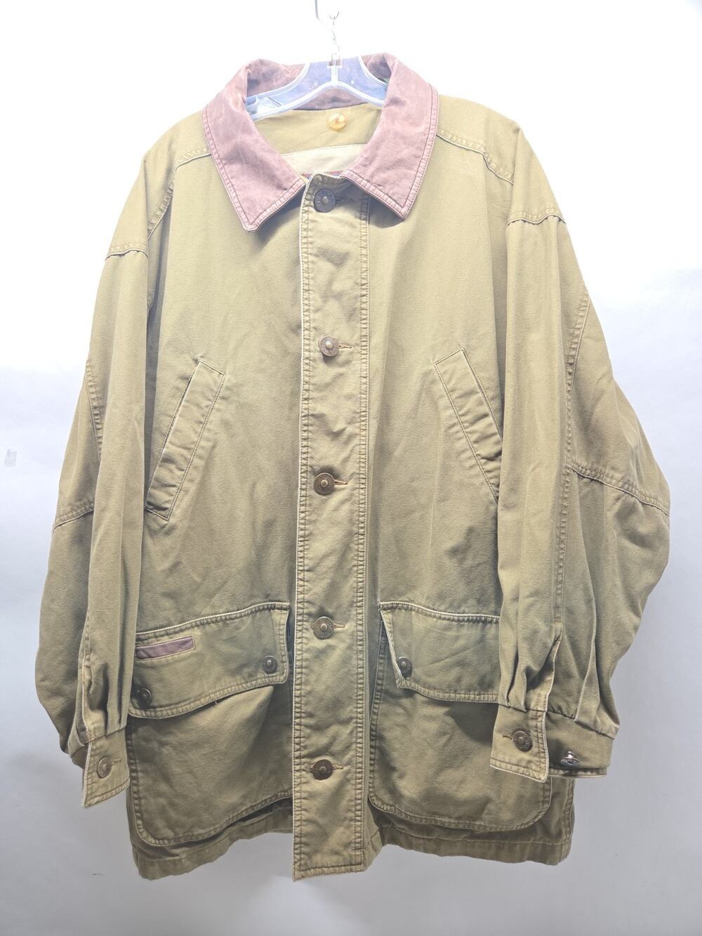 Vintage Timberland Weathergear Jacket L Tan Leather Collar Coat Hunting